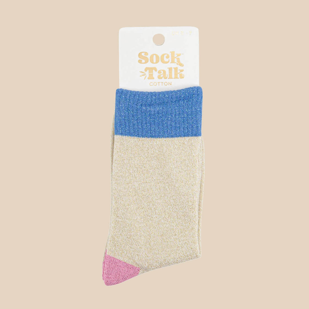 Glitter Socks - Cream/Denim Blue, Pink & Green